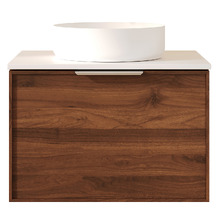 Olomana 600mm Walnut Woodmatt Wall Hung Single Vanity with Stone Countertop